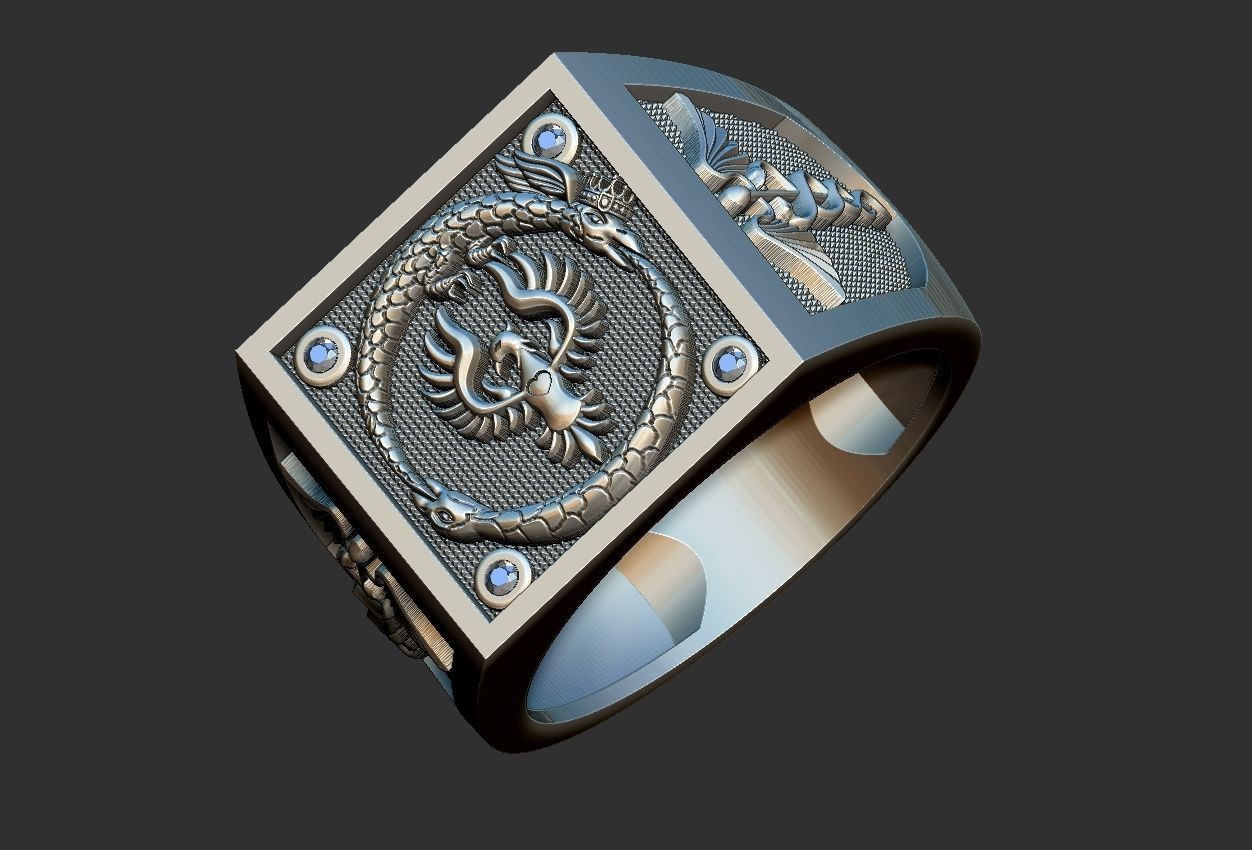 Caduceus Ouroboros Ring 3D print model_14