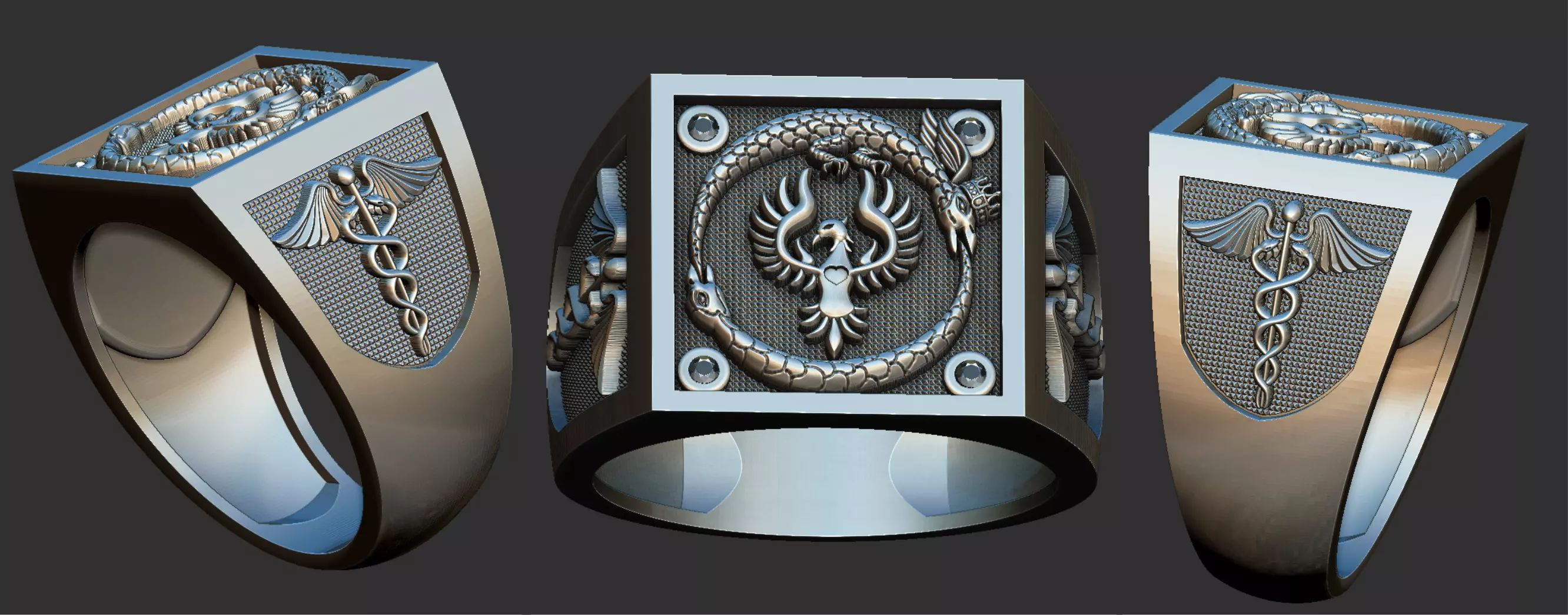 Caduceus Ouroboros Ring 3D print model_0