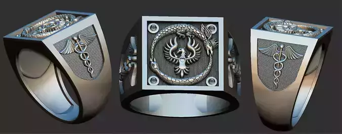 Caduceus Ouroboros Ring 3D print model