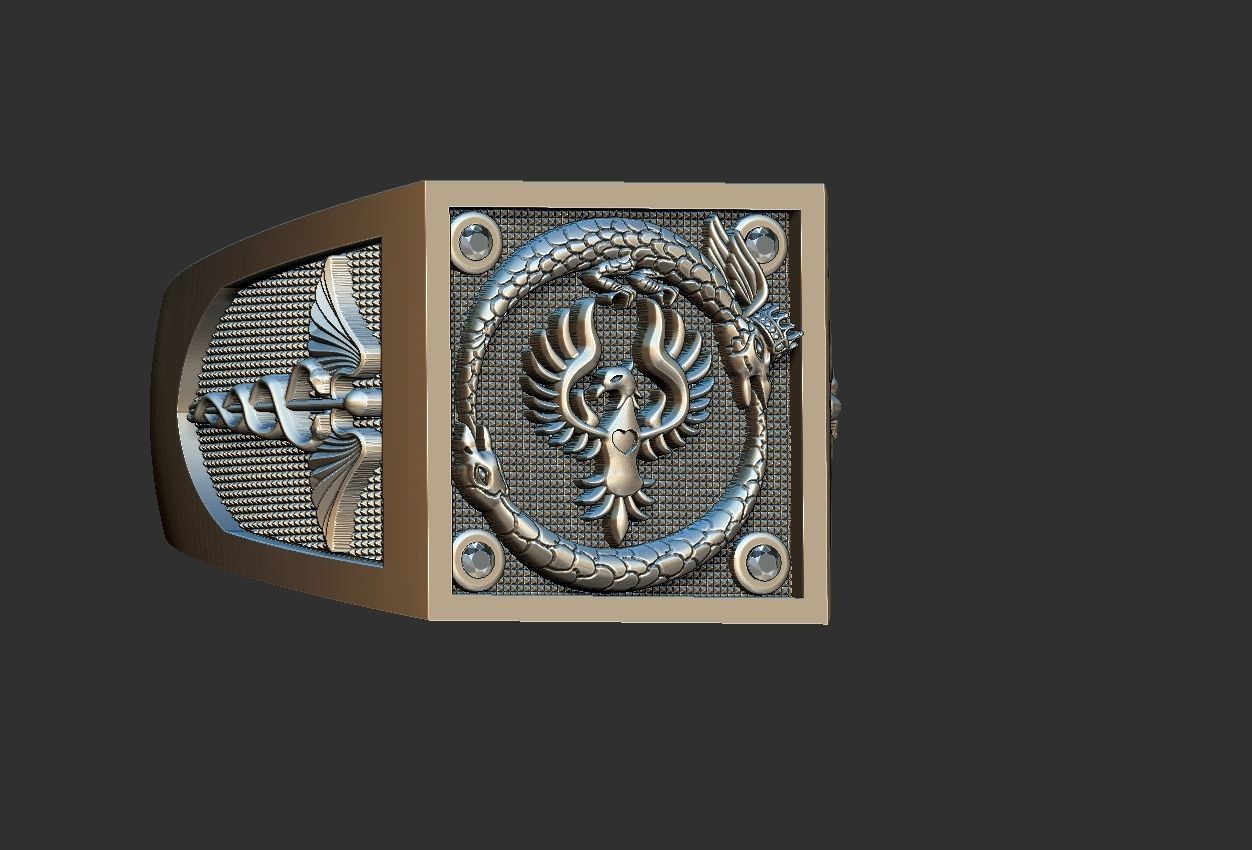 Caduceus Ouroboros Ring 3D print model_8