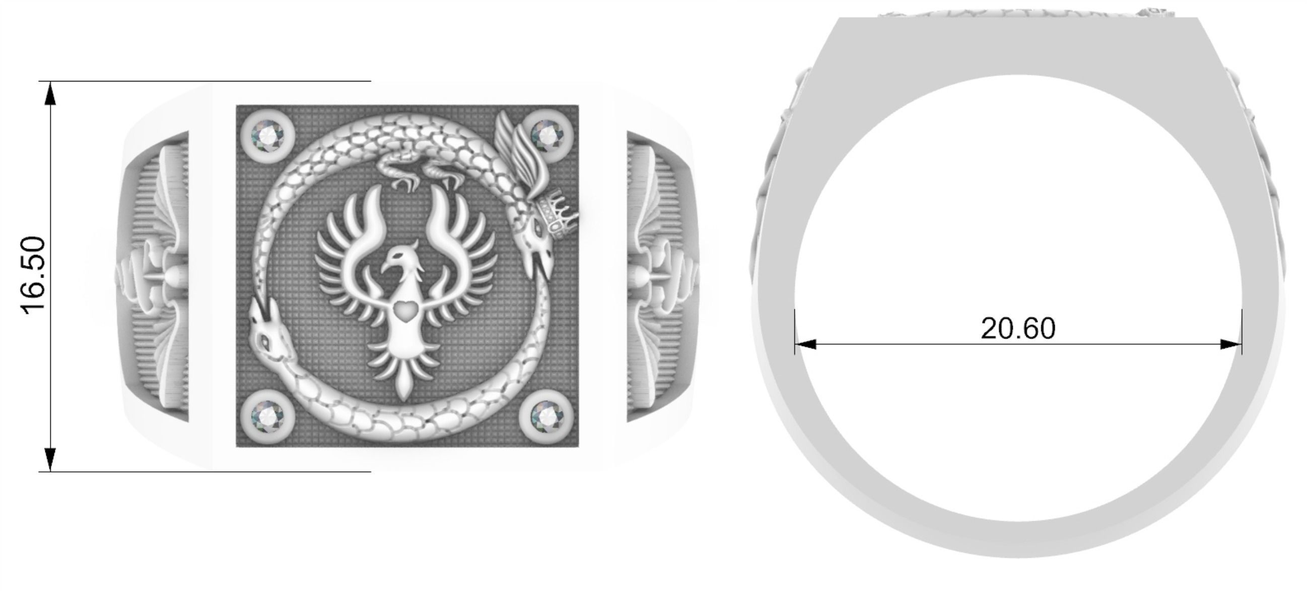 Caduceus Ouroboros Ring 3D print model_3