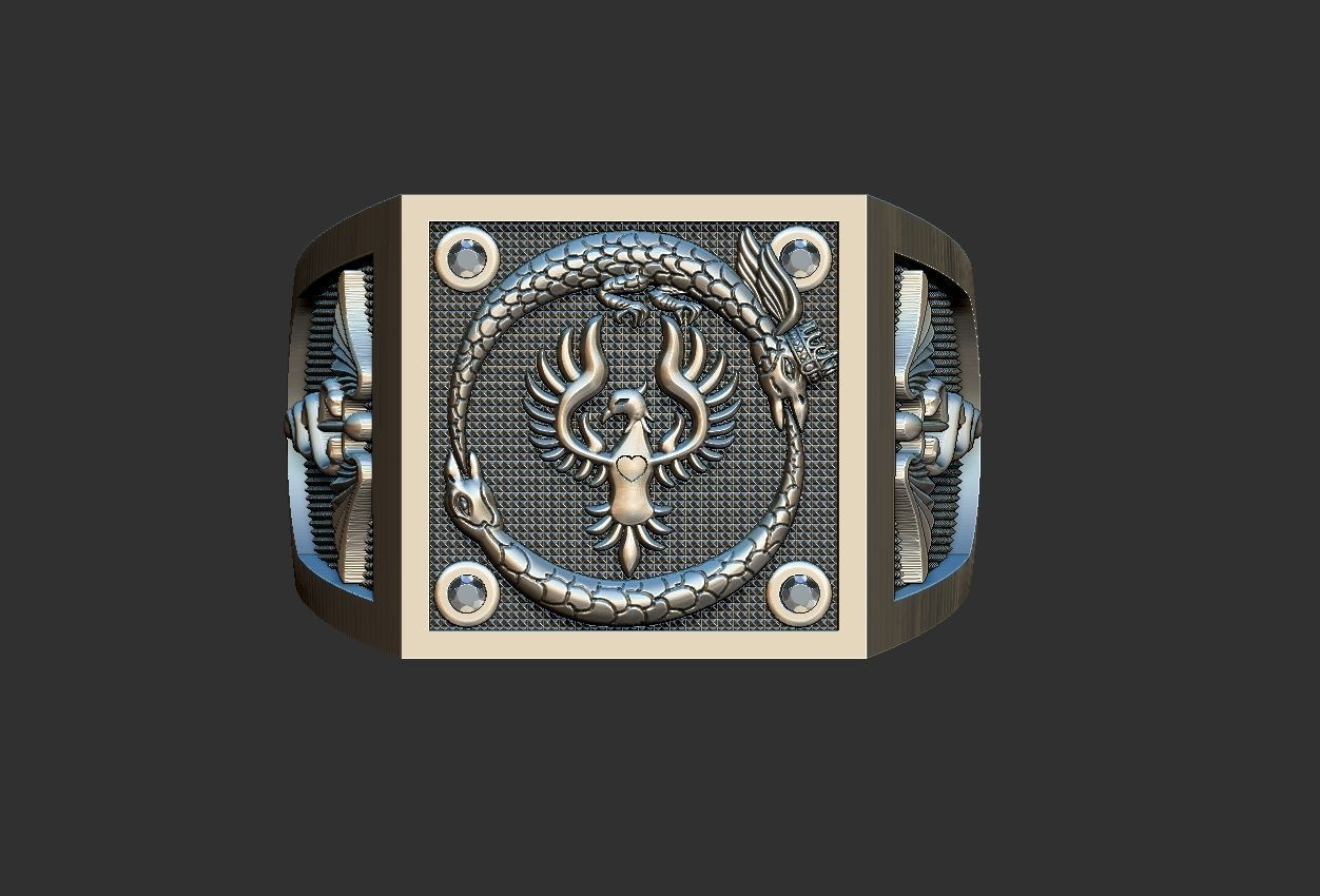 Caduceus Ouroboros Ring 3D print model_7