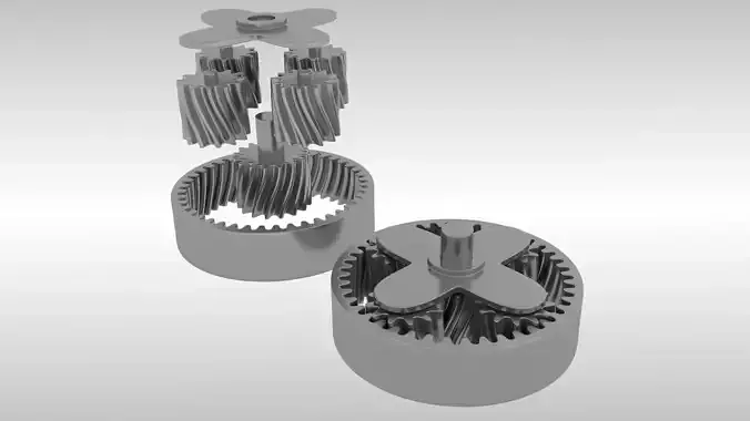 Animated planetary gears 3D model