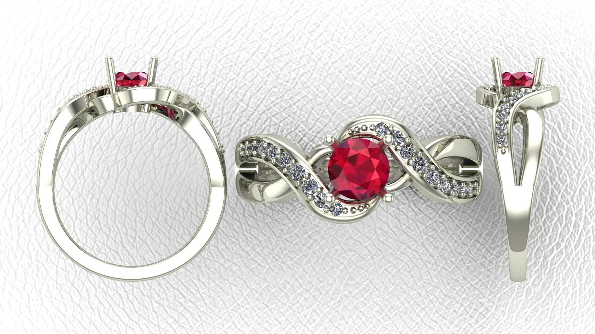 Twisted Gold And Diamond Engagement Ring 3D model 3D print model 3D print model_4