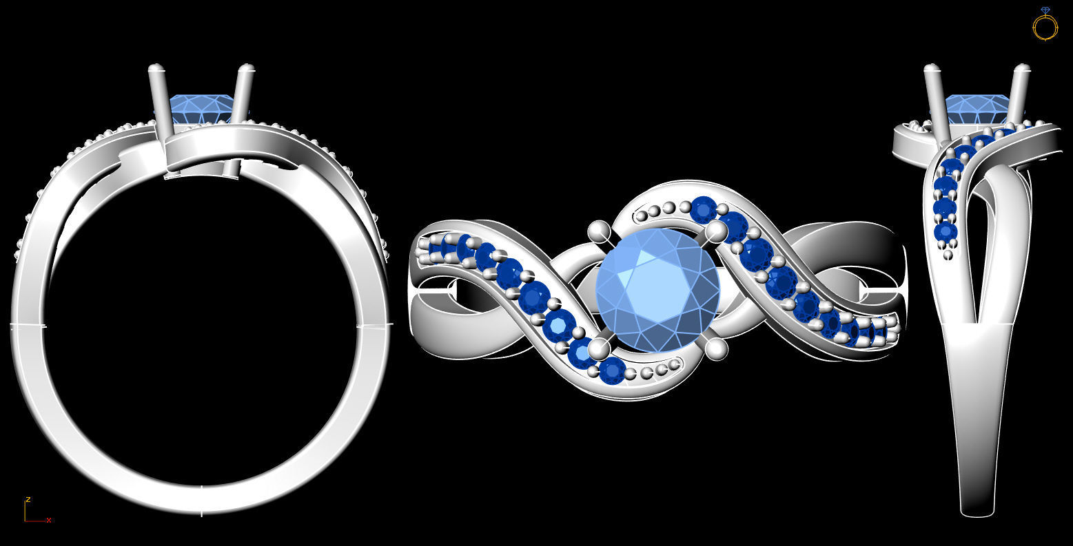 Twisted Gold And Diamond Engagement Ring 3D model 3D print model 3D print model_5