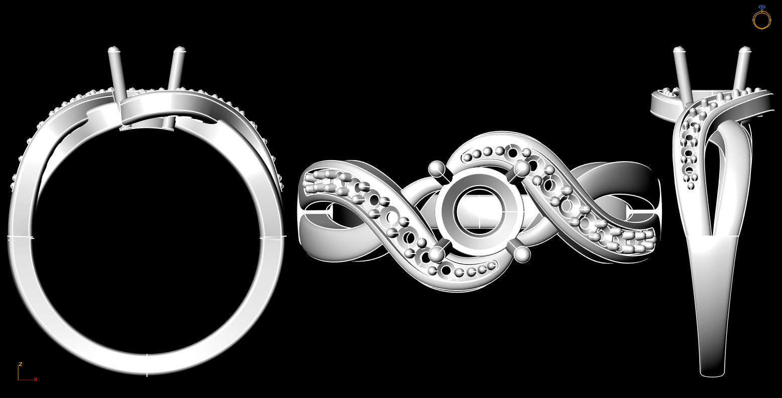 Twisted Gold And Diamond Engagement Ring 3D model 3D print model 3D print model_6