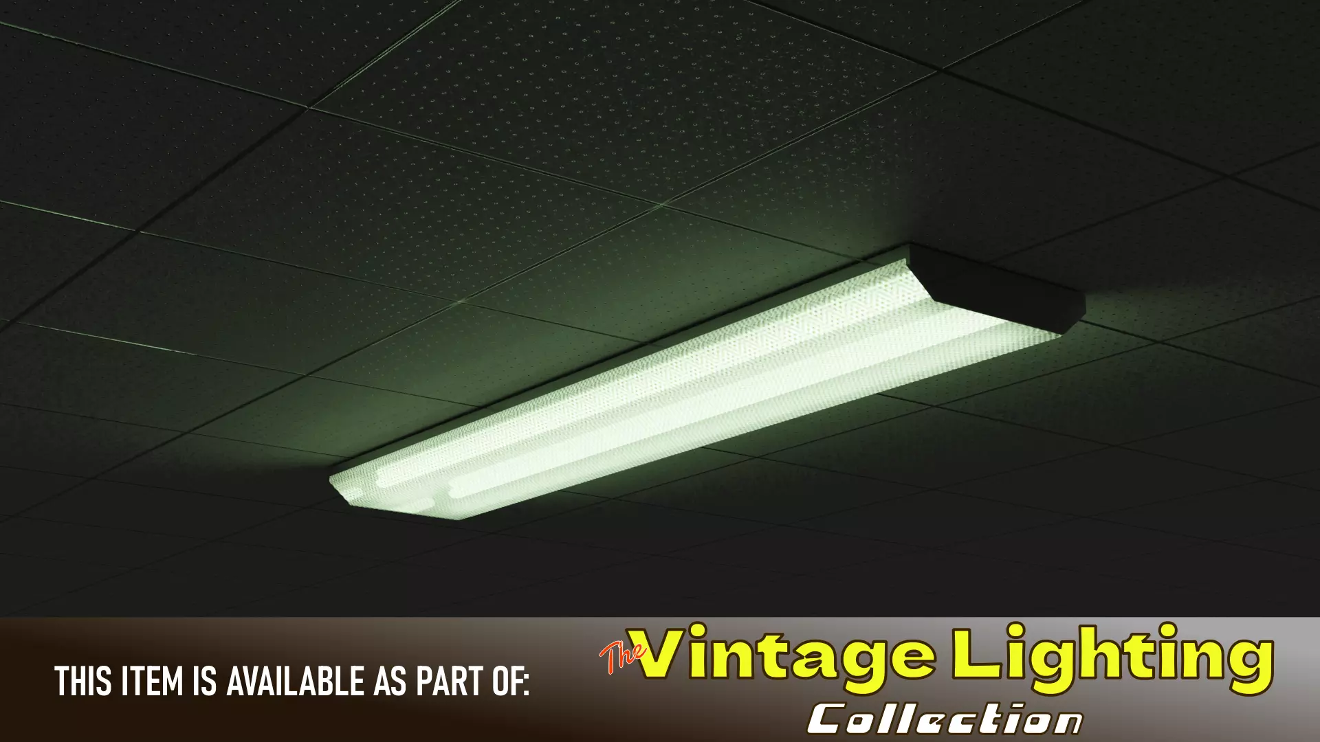 Vintage Ceiling Fluorescent Light Fixture Low-poly 3D model_0