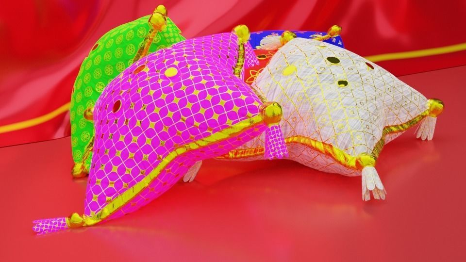 Royal Pillow Set Low-poly 3D model_4
