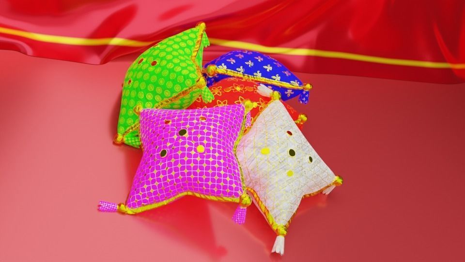 Royal Pillow Set Low-poly 3D model_5