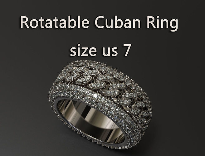 Rotatable Cuban Chain Ring   Wide Band Fully Paved  Size 7 US 3D print model