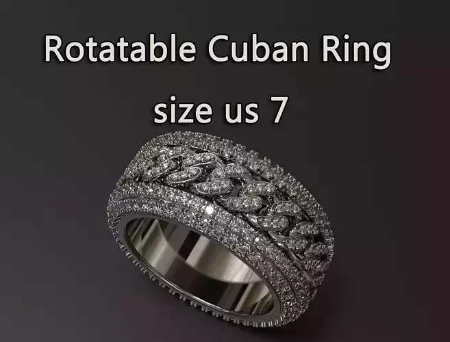 Rotatable Cuban Chain Ring   Wide Band Fully Paved  Size 7 US 3D print model