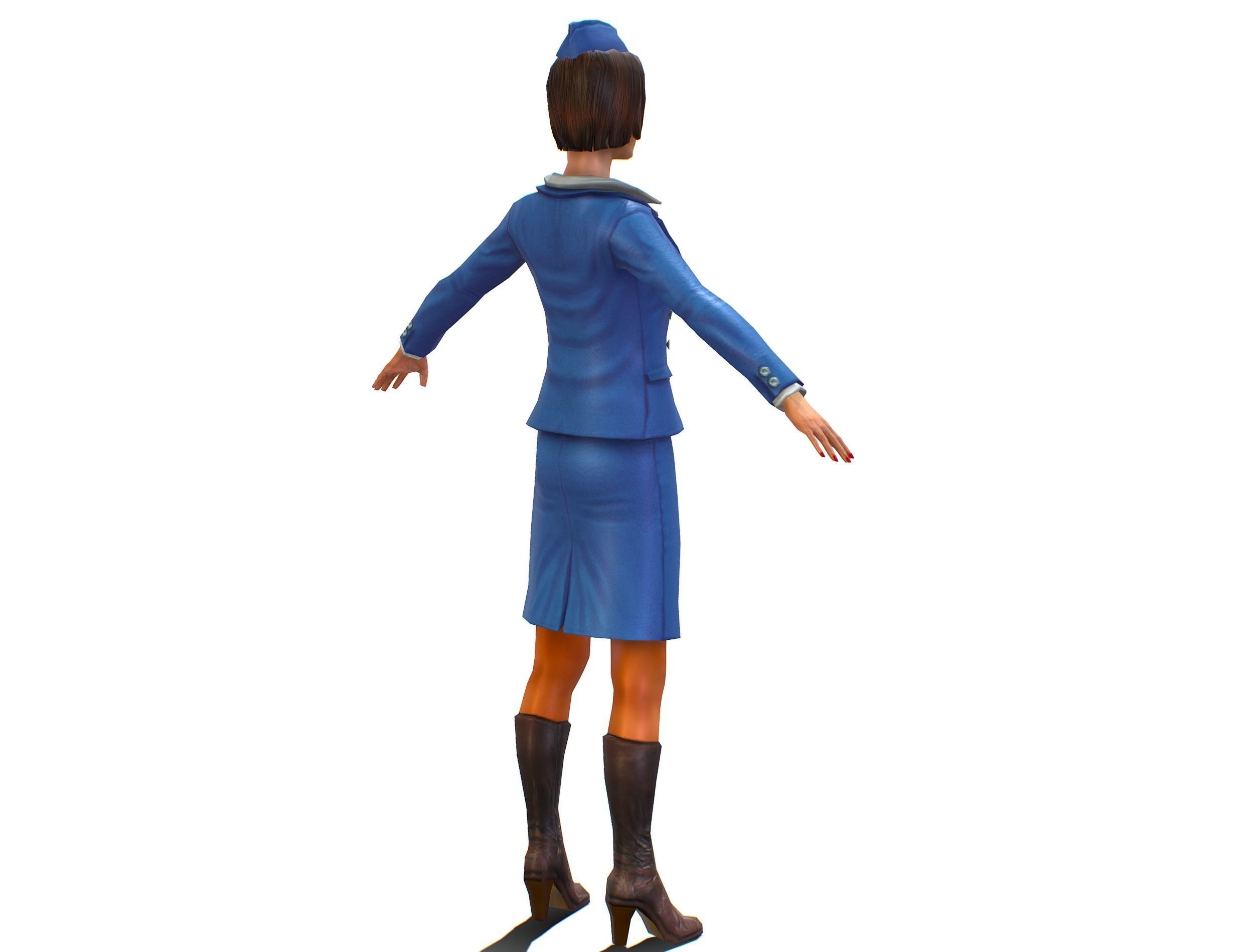 Woman Stewardess Form Low-poly 3D model_4