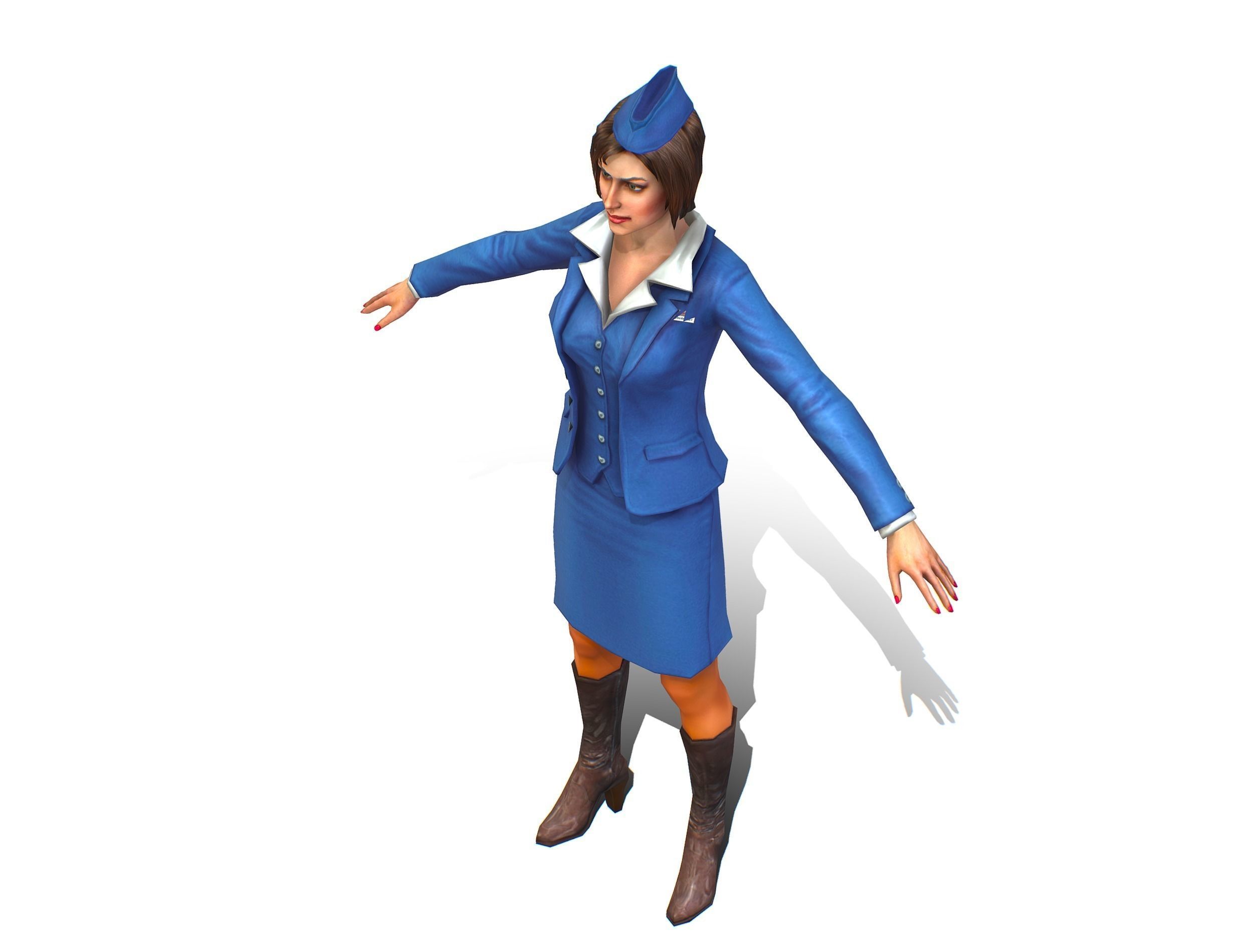 Woman Stewardess Form Low-poly 3D model_7