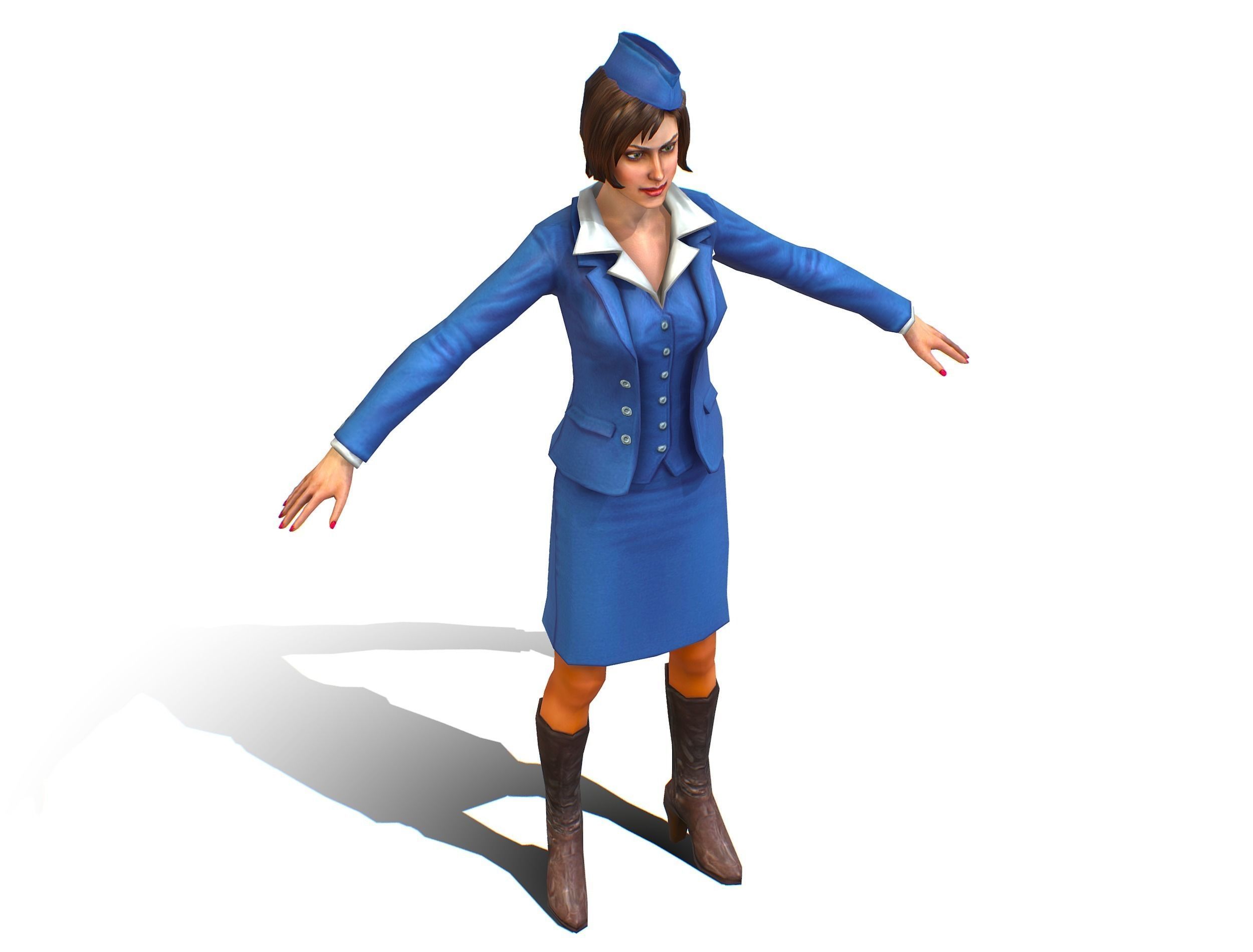 Woman Stewardess Form Low-poly 3D model_6