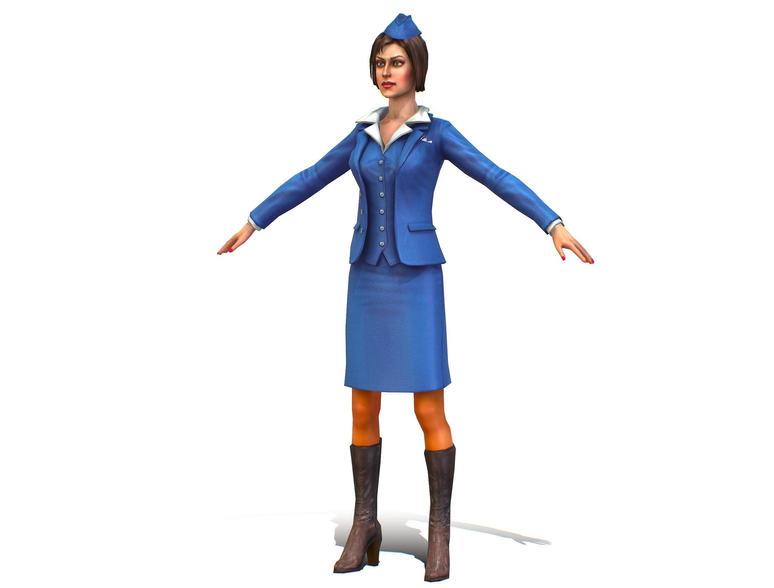 Woman Stewardess Form Low-poly 3D model_1
