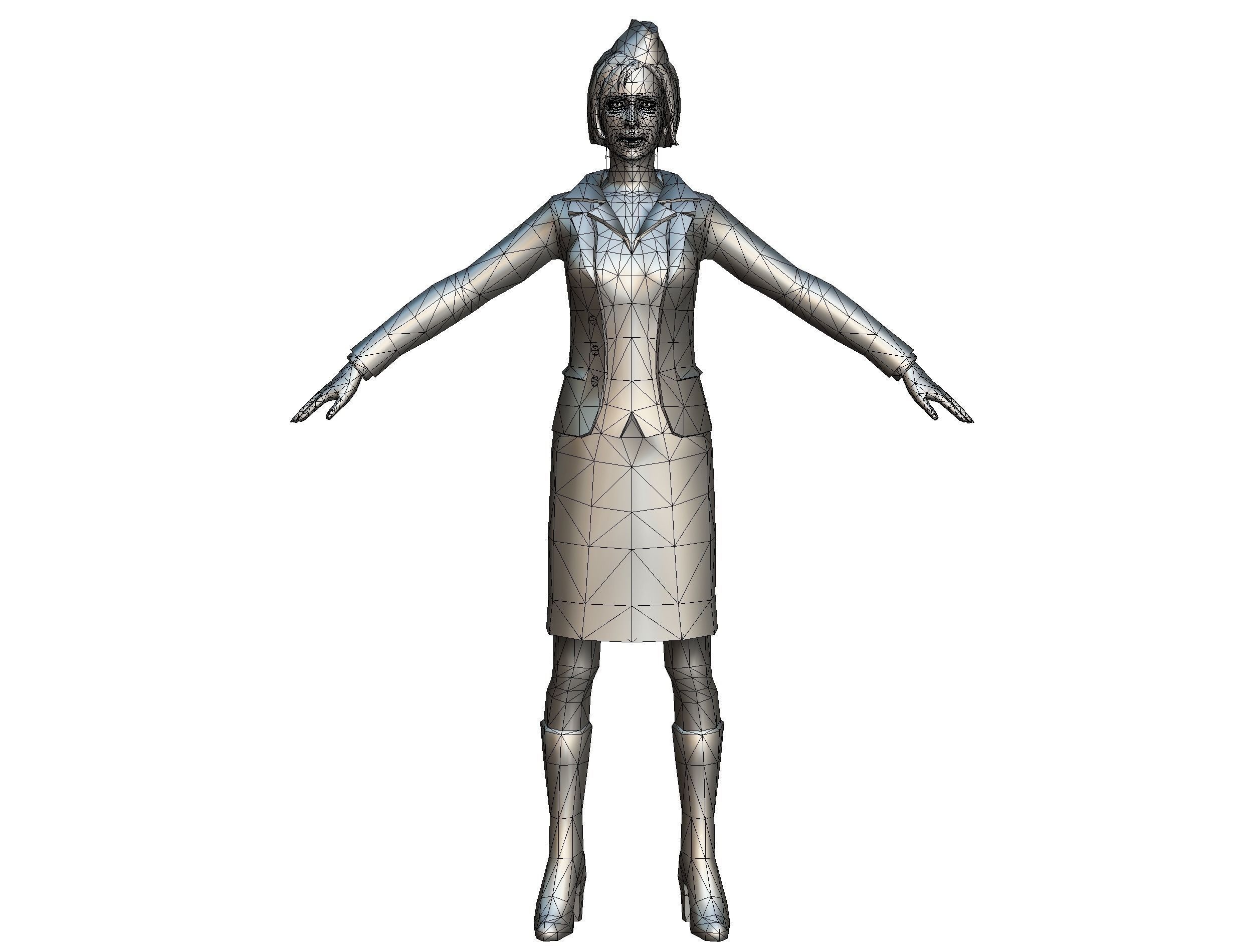 Woman Stewardess Form Low-poly 3D model_11