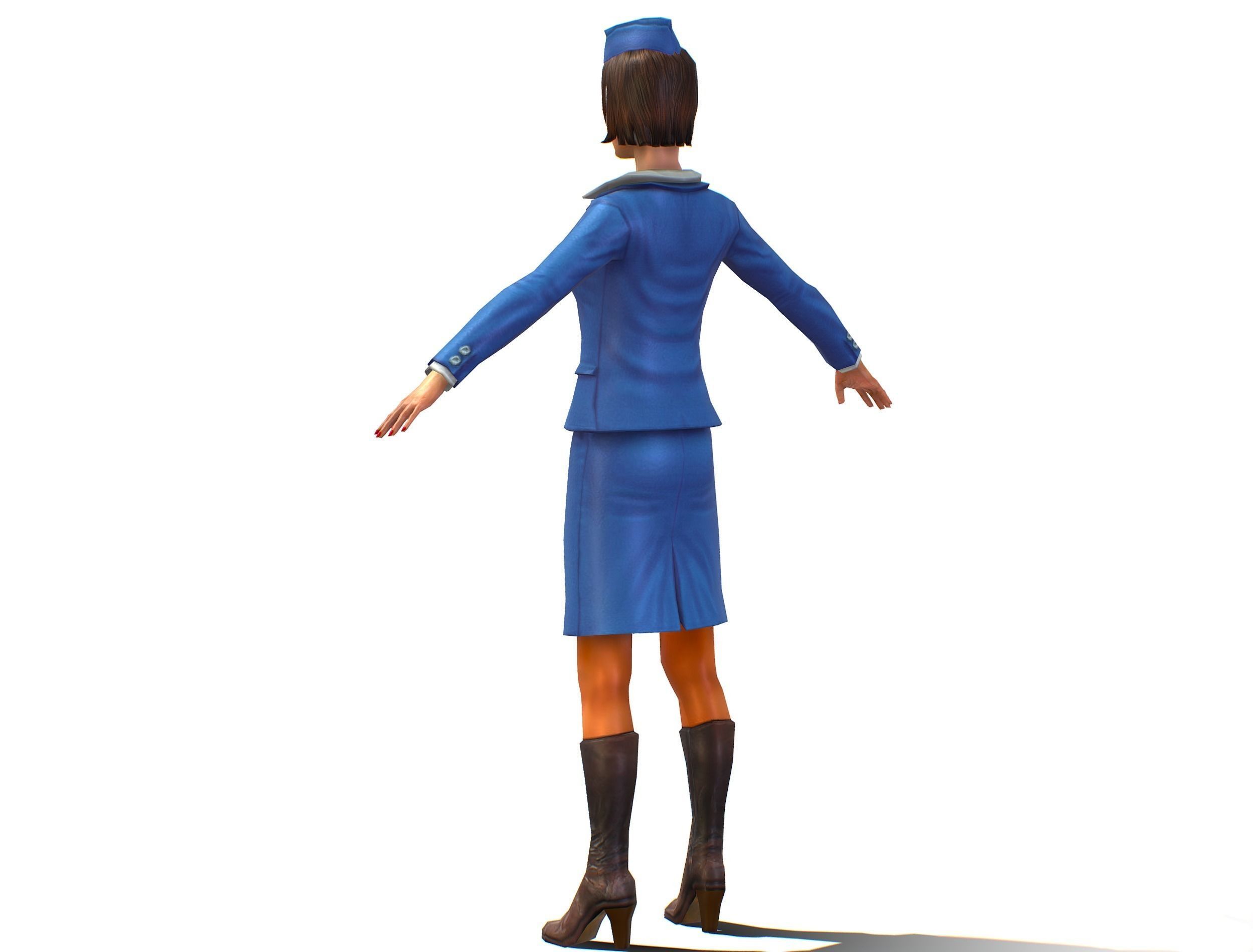 Woman Stewardess Form Low-poly 3D model_2