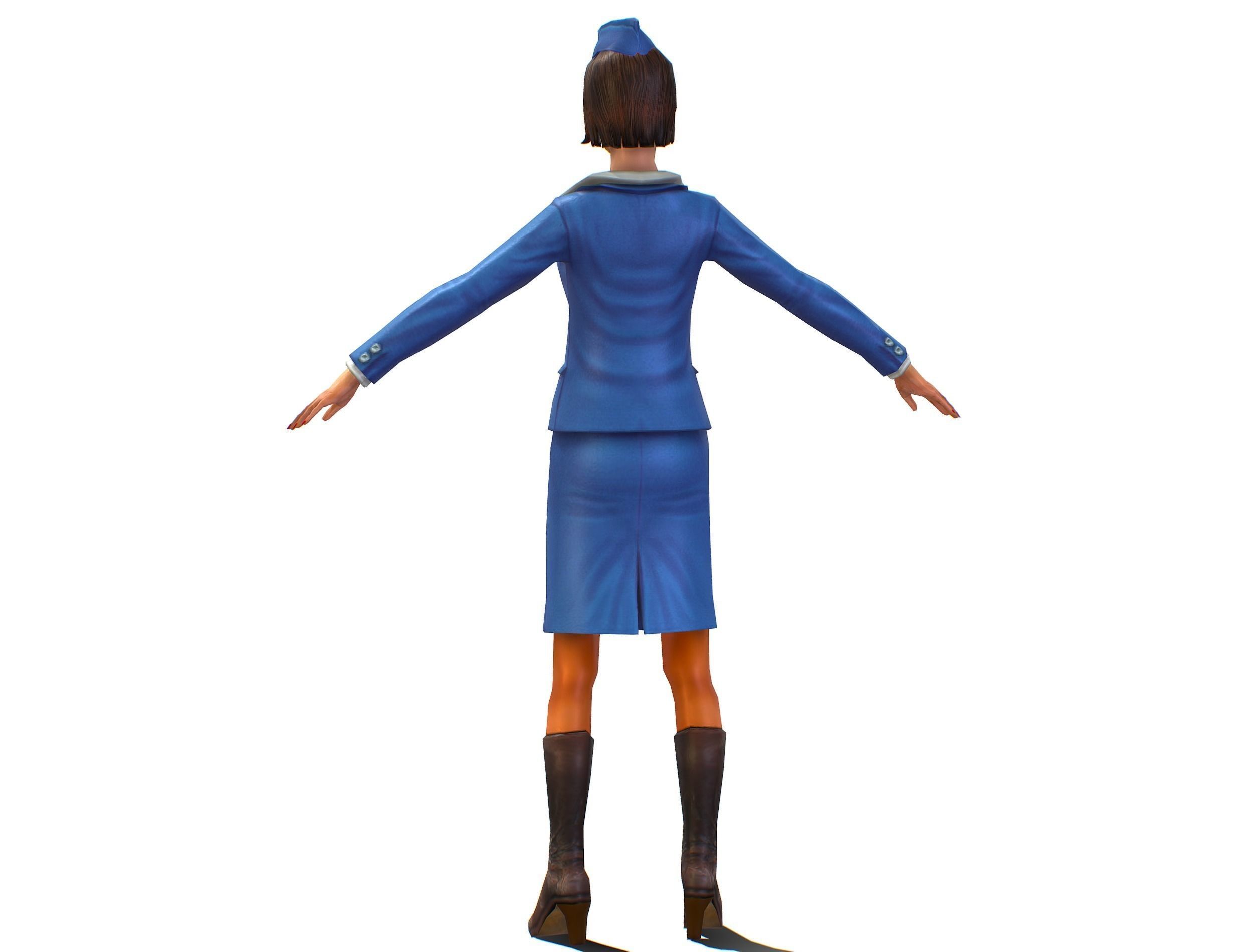 Woman Stewardess Form Low-poly 3D model_3