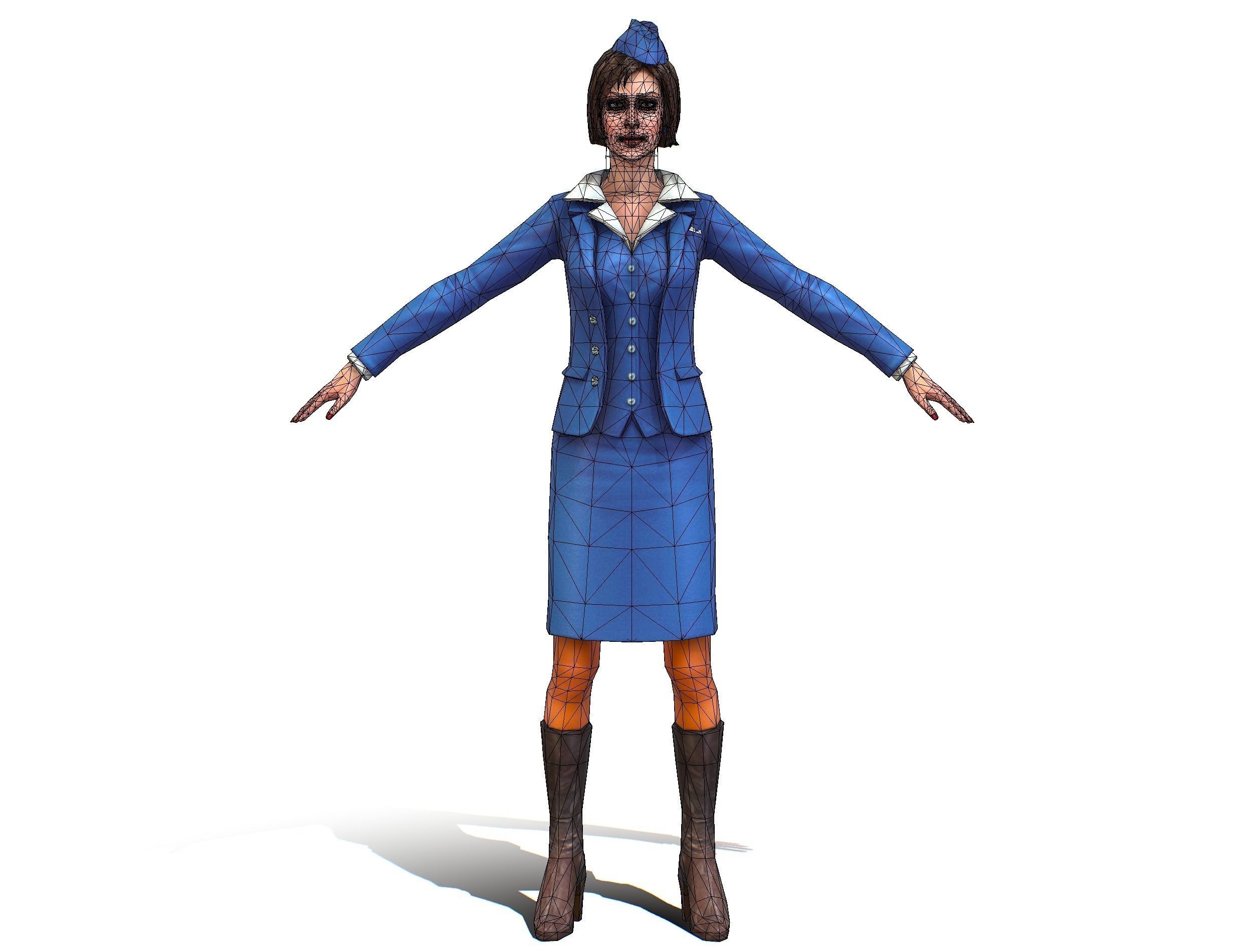 Woman Stewardess Form Low-poly 3D model_10