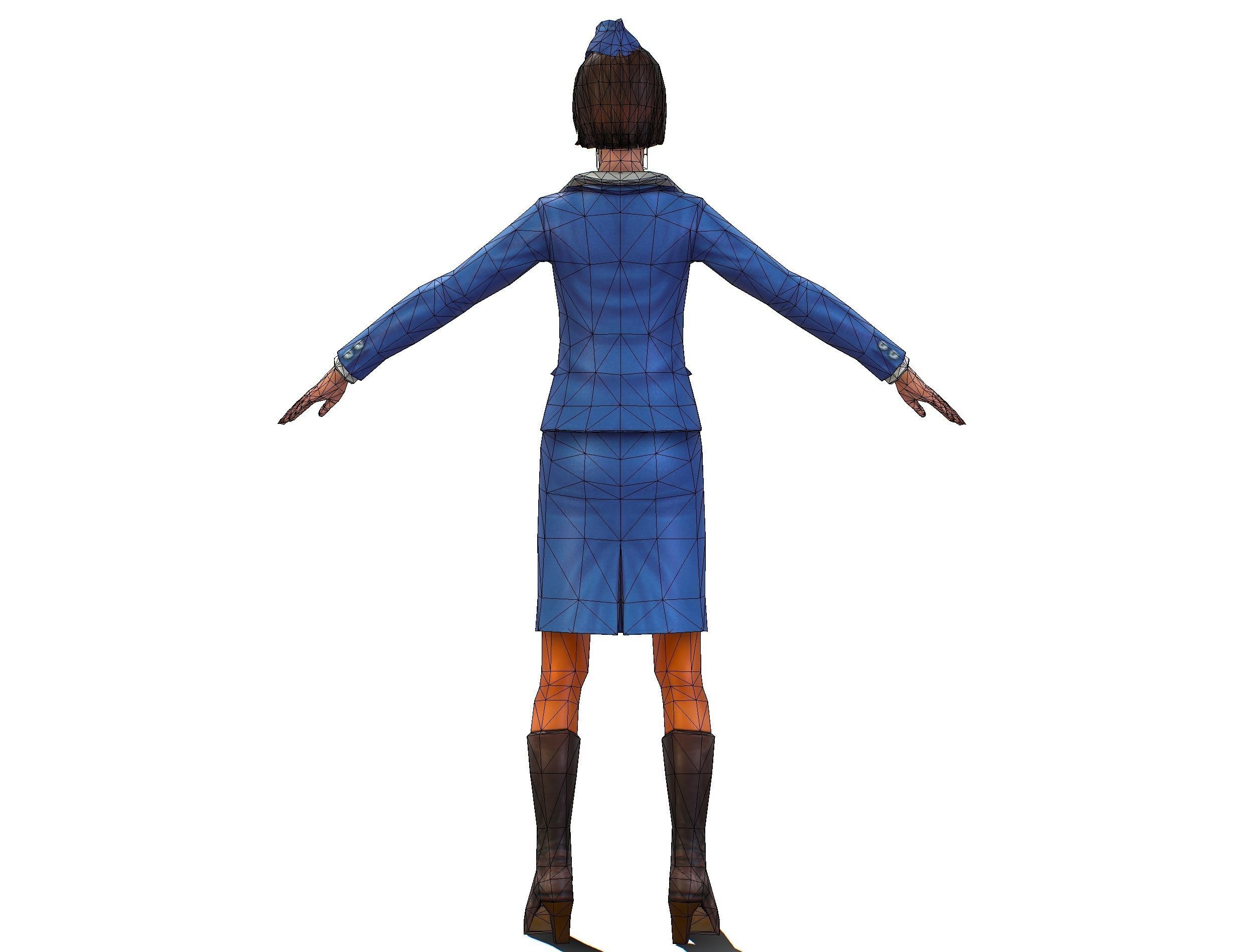 Woman Stewardess Form Low-poly 3D model_12
