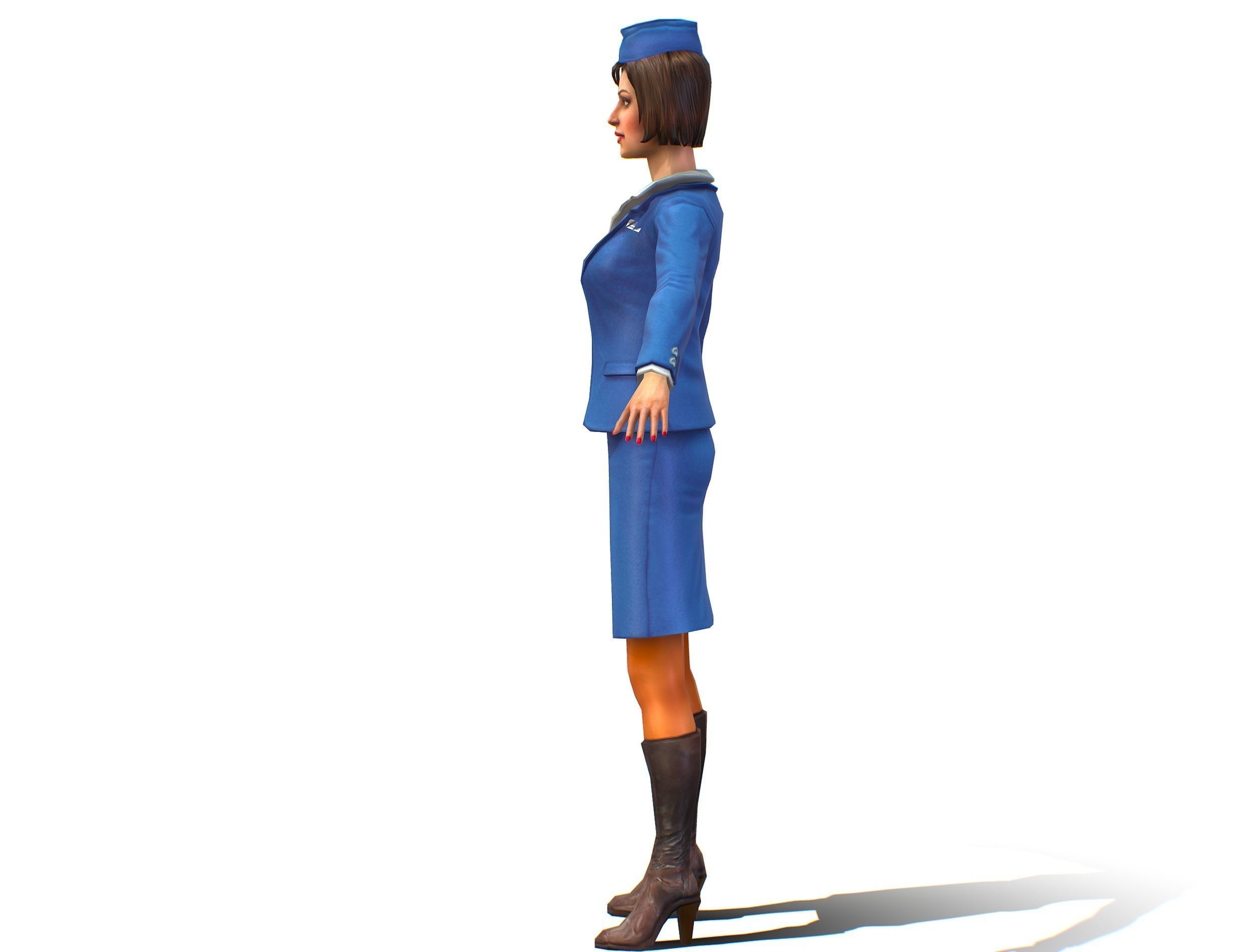 Woman Stewardess Form Low-poly 3D model_8
