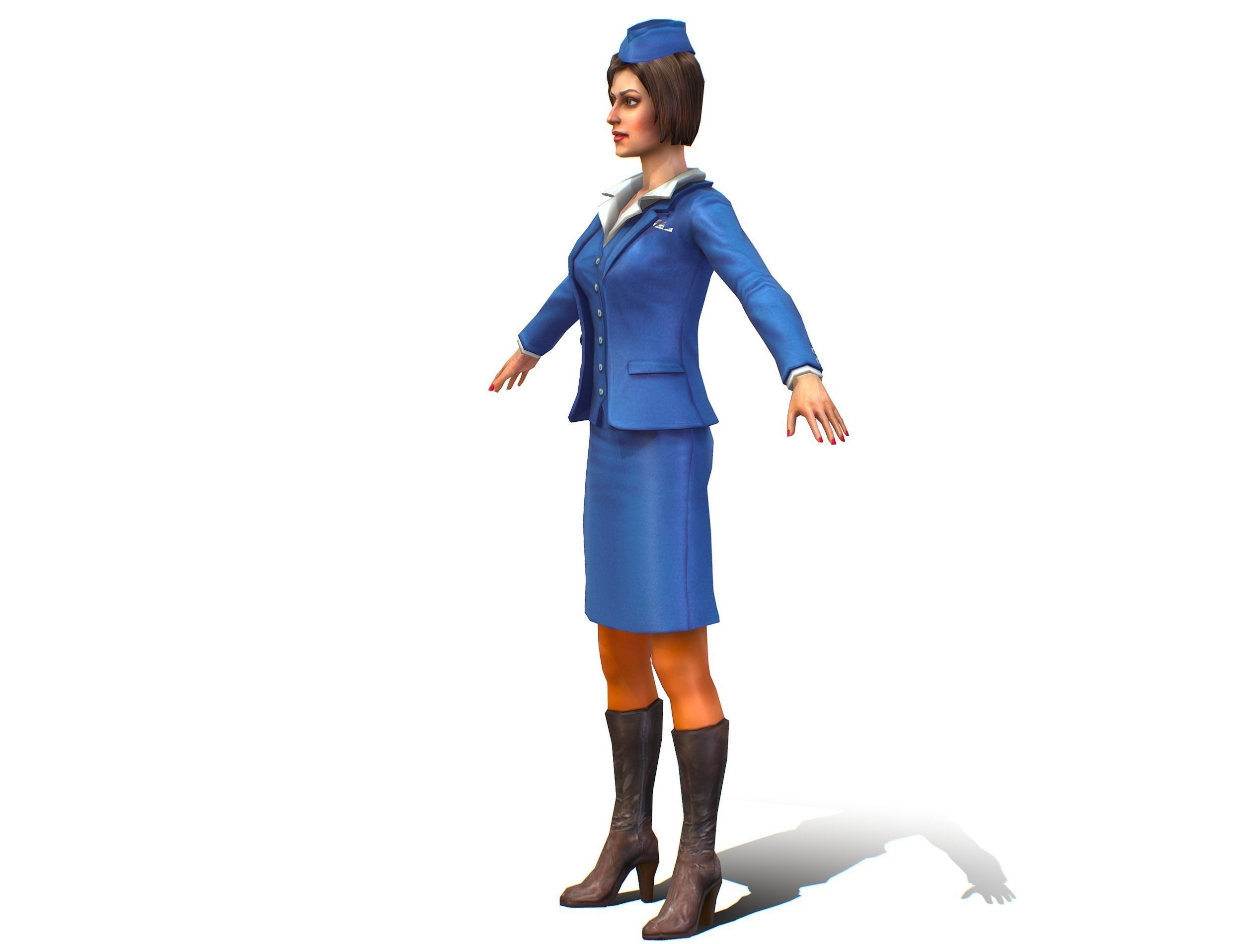 Woman Stewardess Form Low-poly 3D model_5
