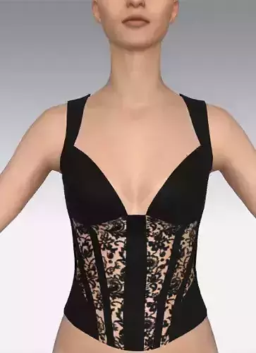 Corset black lace detail fabric modern Low-poly 3D model