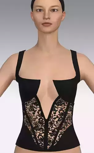 Corset cup detail lace split collar bra  Low-poly 3D model