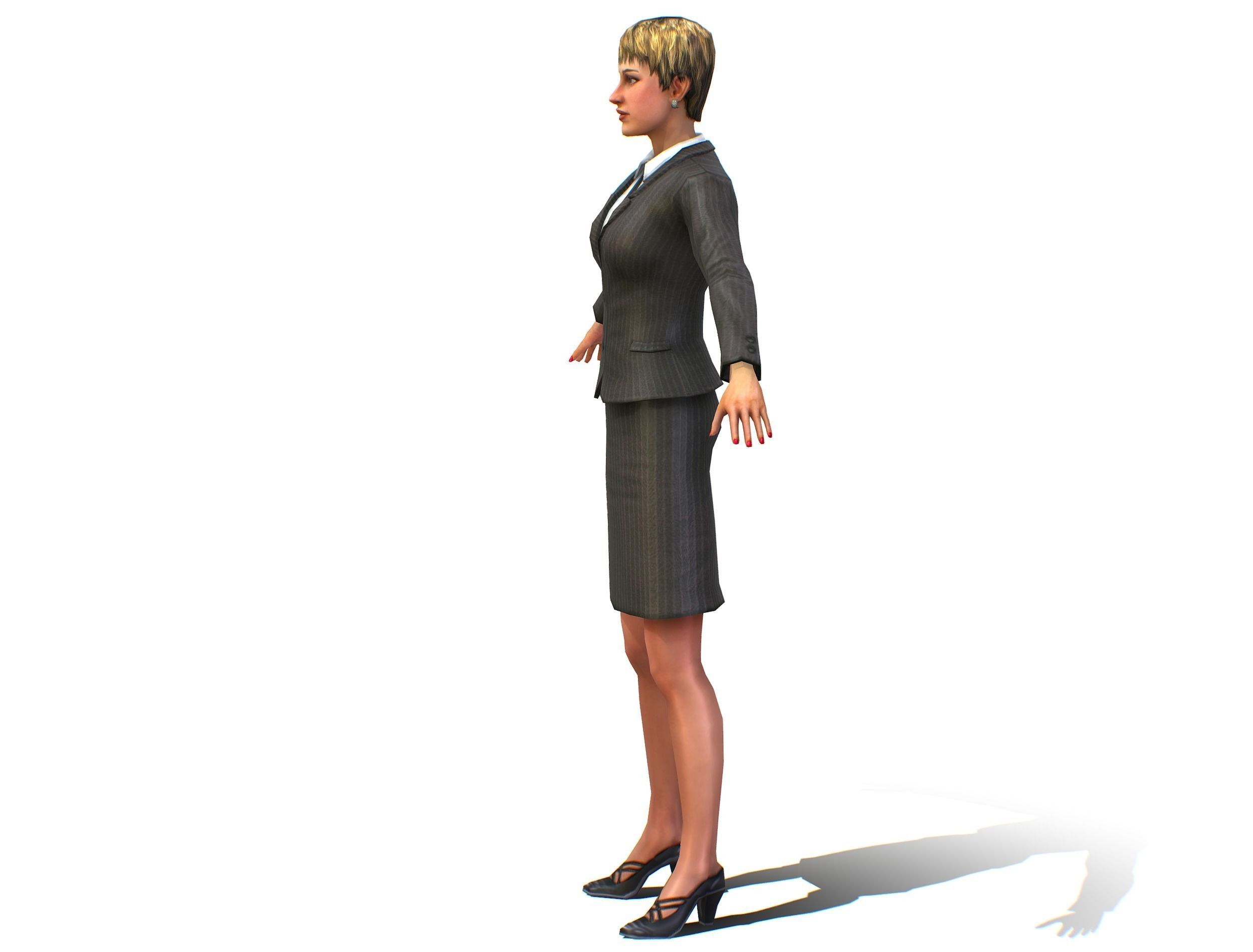 Female Young Woman Secretary Form Low-poly 3D model_3