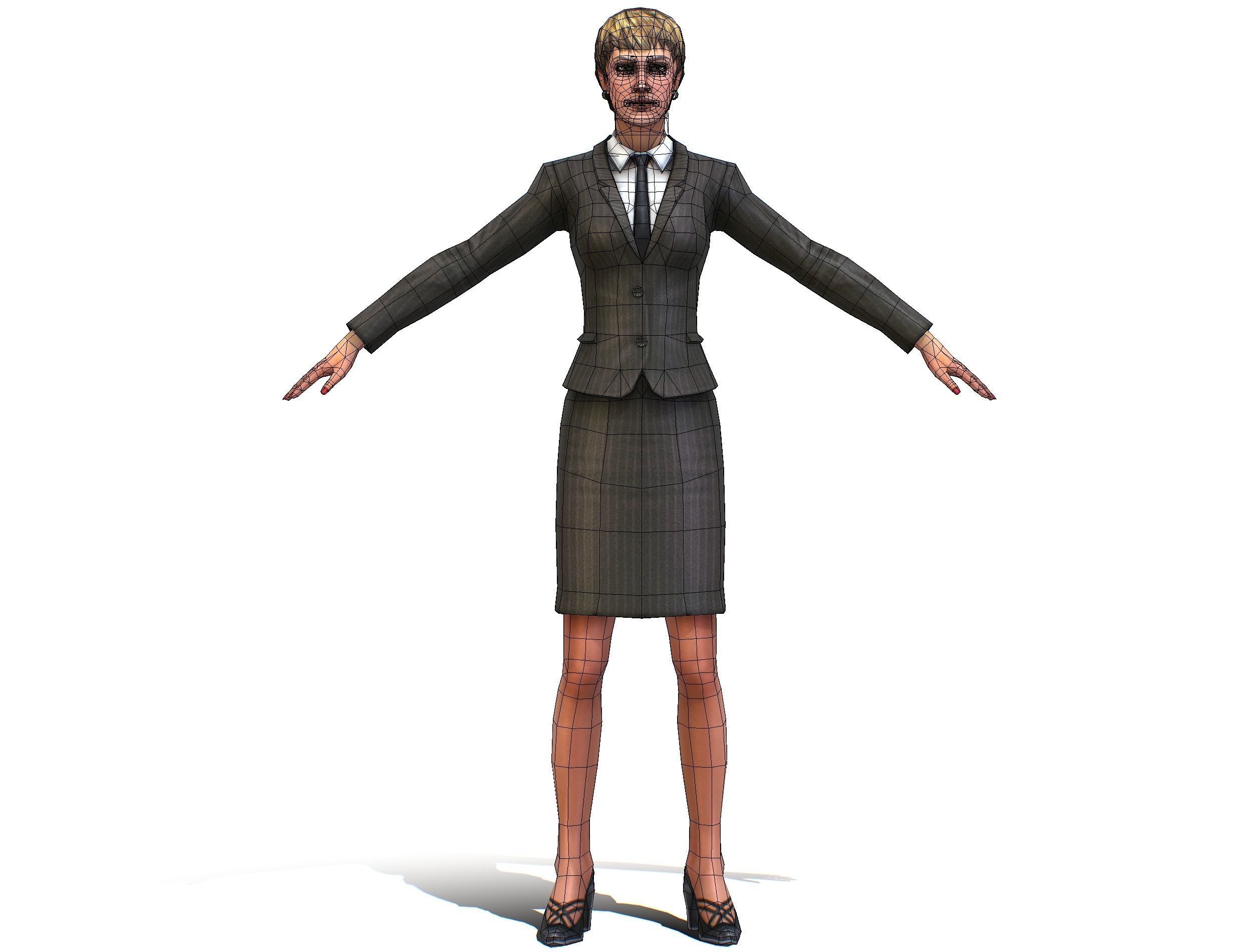 Female Young Woman Secretary Form Low-poly 3D model_13