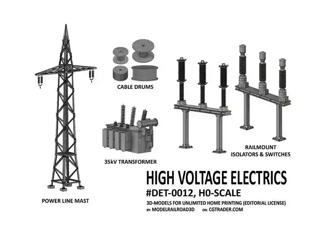 DET-0012 High Voltage Electrics set H0-scale 12 items 3D print model