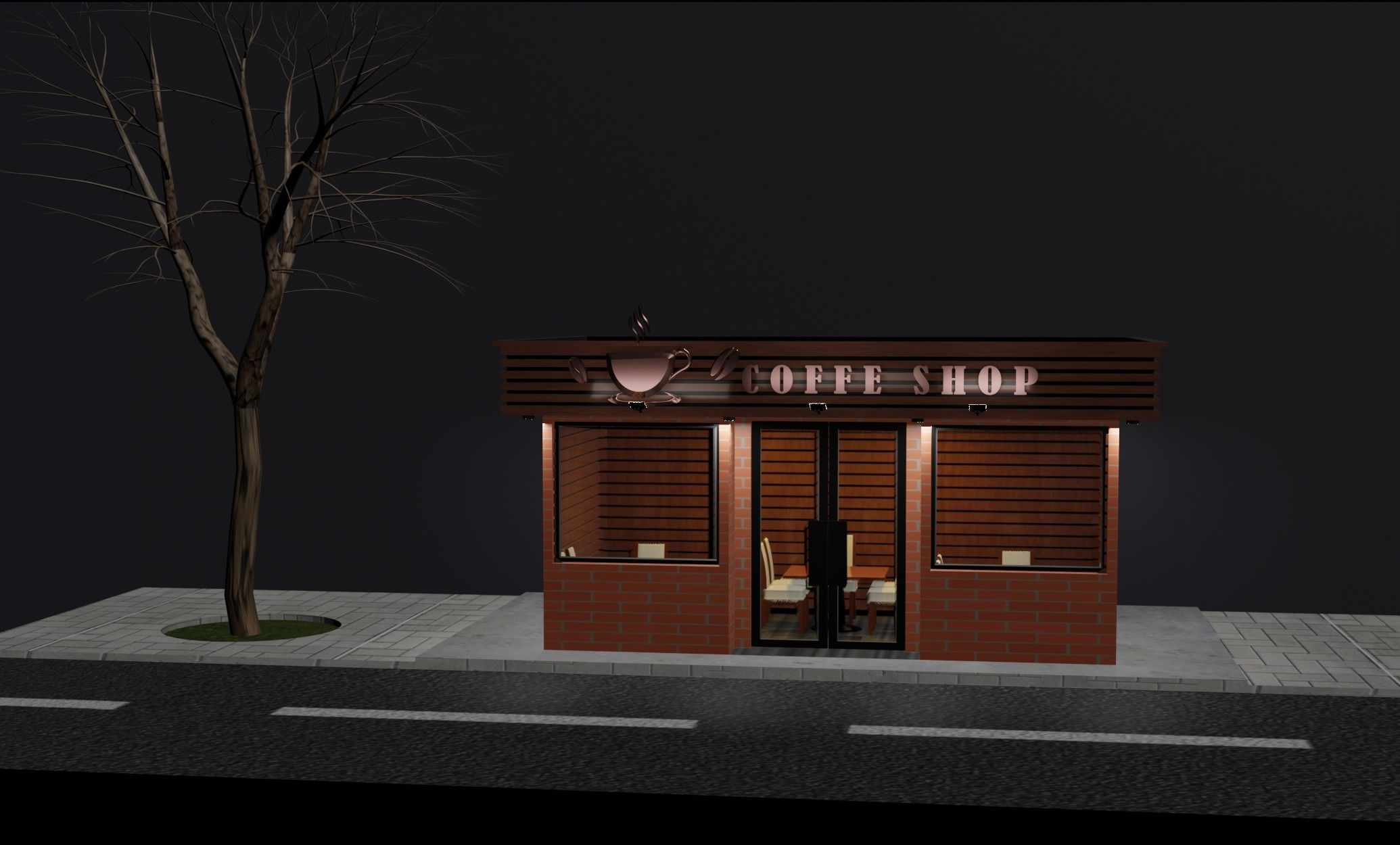 COFFEE SHOP Exterior and Interior 3D model_3
