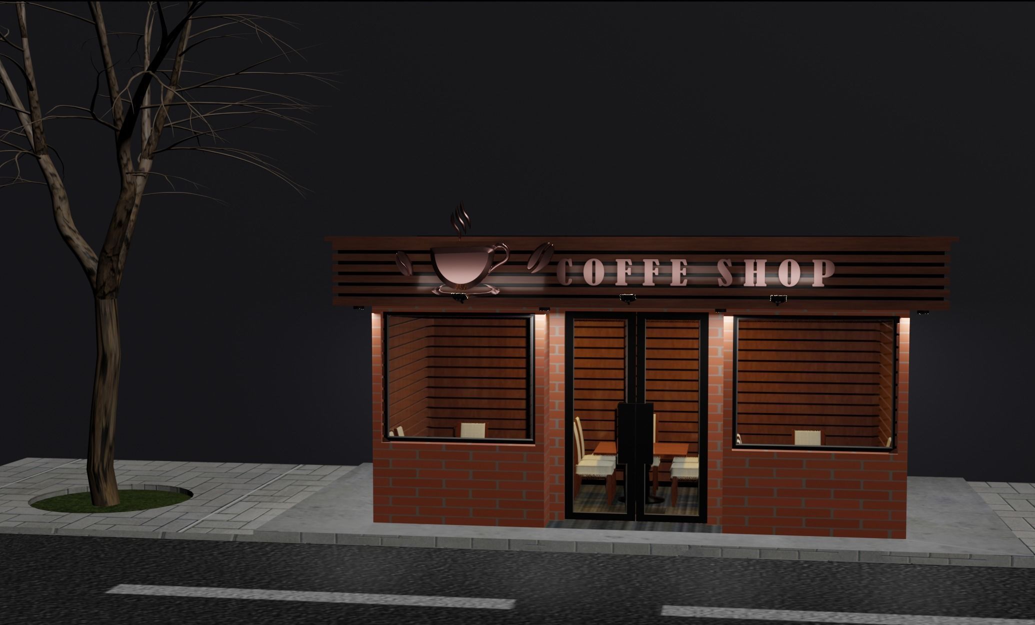 COFFEE SHOP Exterior and Interior 3D model_2