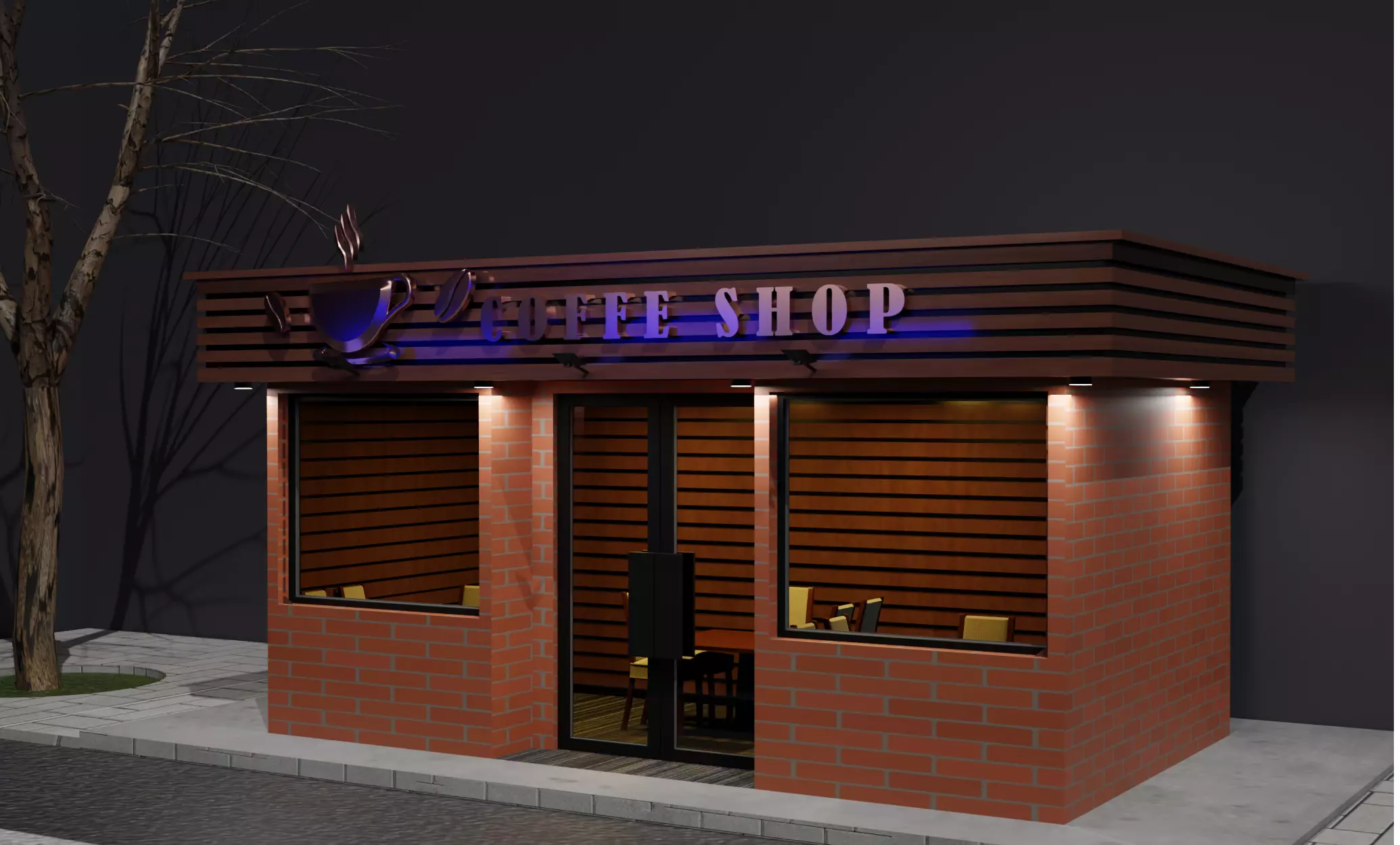 COFFEE SHOP Exterior and Interior 3D model_0