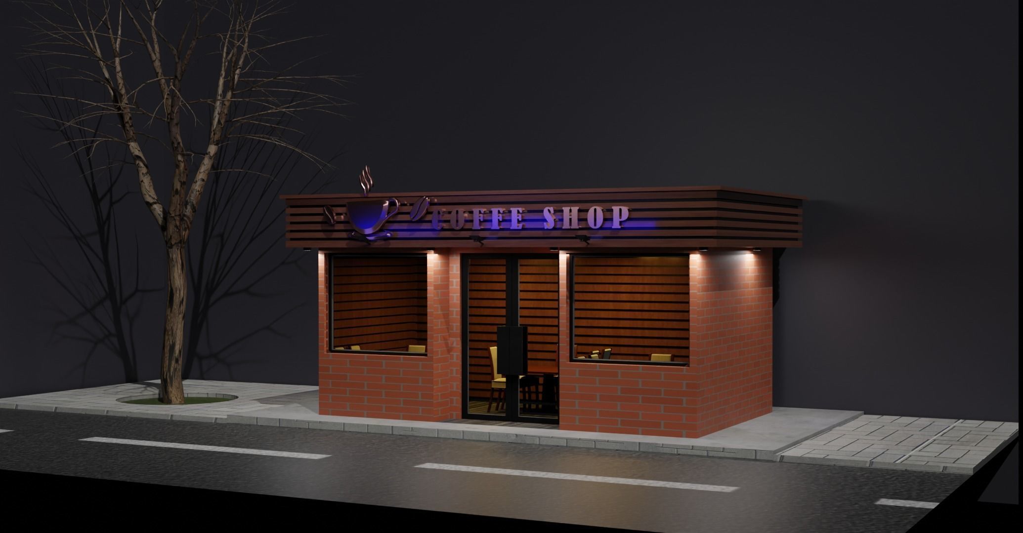 COFFEE SHOP Exterior and Interior 3D model_1