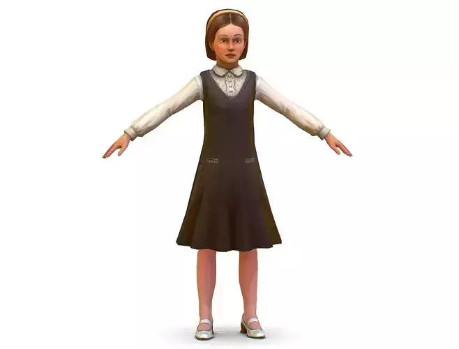 A young girl in a brown evening dress Low-poly 3D model