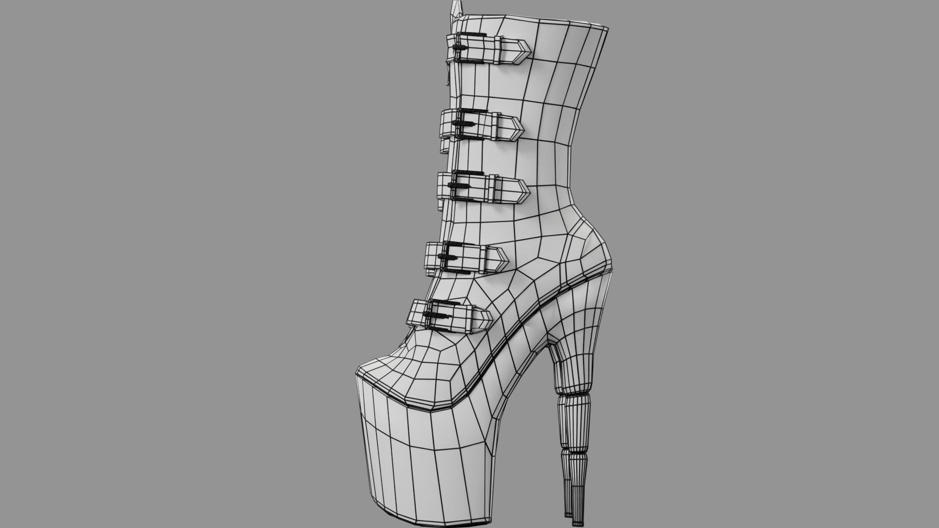 Female Gothic Boots Low-poly 3D model_11