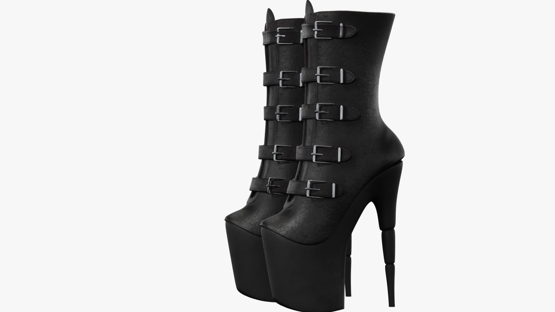 Female Gothic Boots Low-poly 3D model_9