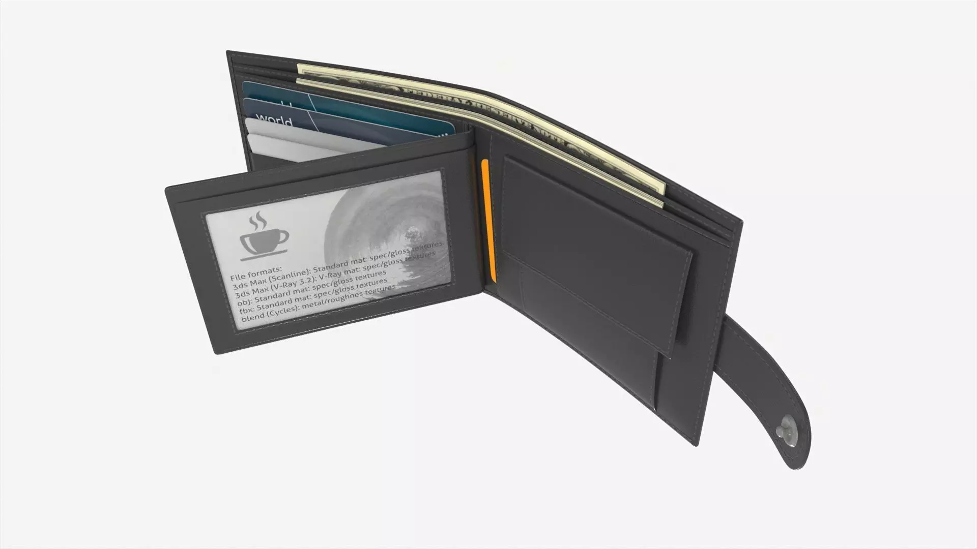 Leather Wallet for Men Unfolded 02 3D model_0