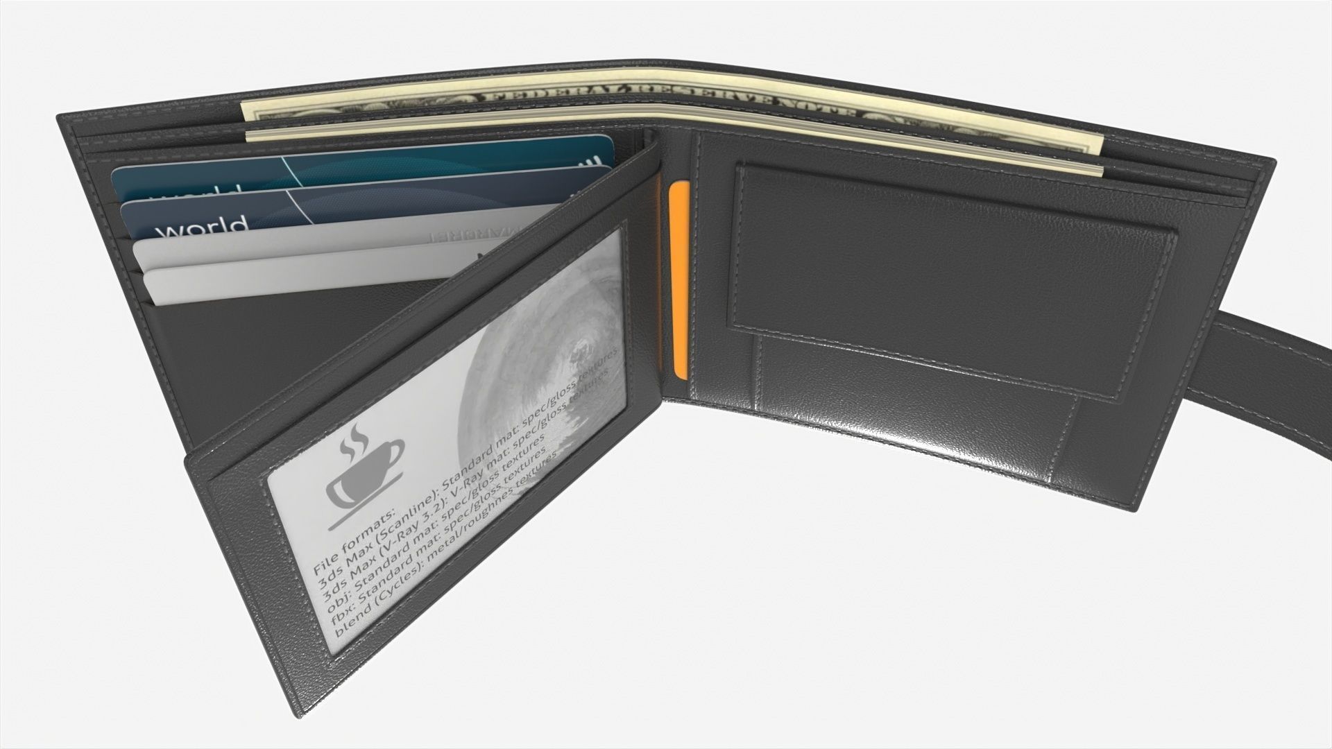 Leather Wallet for Men Unfolded 02 3D model_3