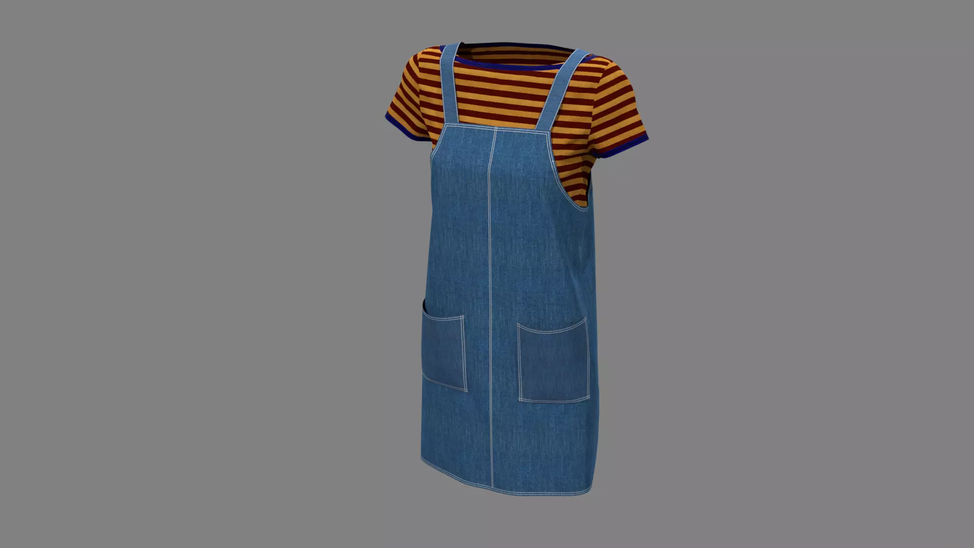 Denim overall dress with T shirt 3D model | CGTrader