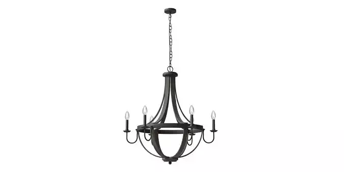 6-Light Distressed Black And Wood Farmhouse Chandelier