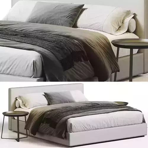 West Elm Flanged Edge Upholstered Bed 3D model