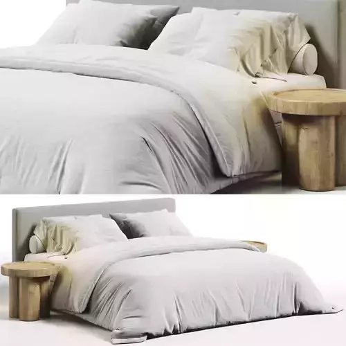 West Elm Flanged Edge Upholstered Bed 3D model