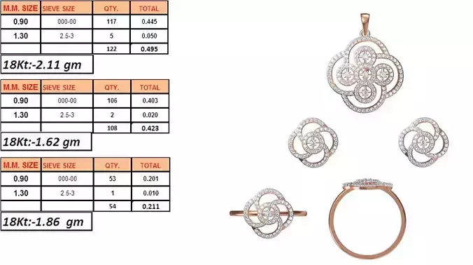 Light Weight Ring Pendant Earring Set STL OBJ FBX JCD Details