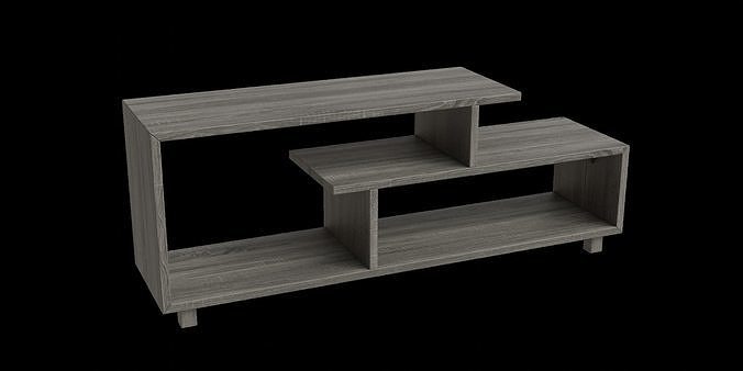 Mid Century Modern Amber Asymmetrical Tv Stand Low-poly 3D model
