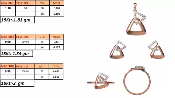 Light Weight Ring Pendant Earring Set STL OBJ FBX JCD Details