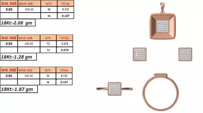 Light Weight Ring Pendant Earring Set STL OBJ FBX JCD Details