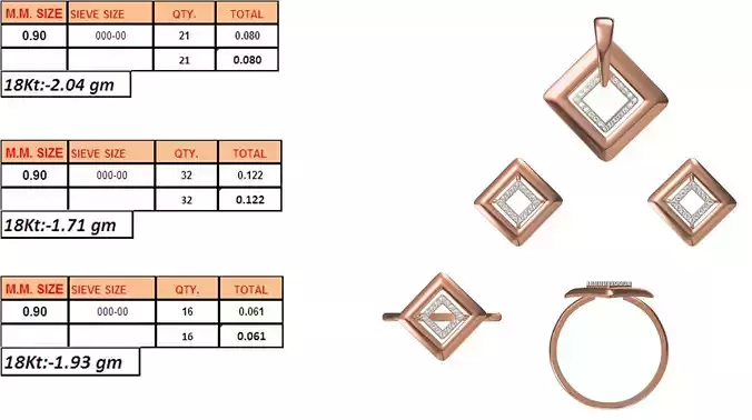 Light Weight Ring Pendant Earring Set STL OBJ FBX JCD Details