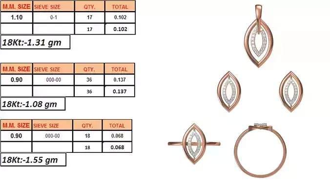 Light Weight Ring Pendant Earring Set STL OBJ FBX JCD Details